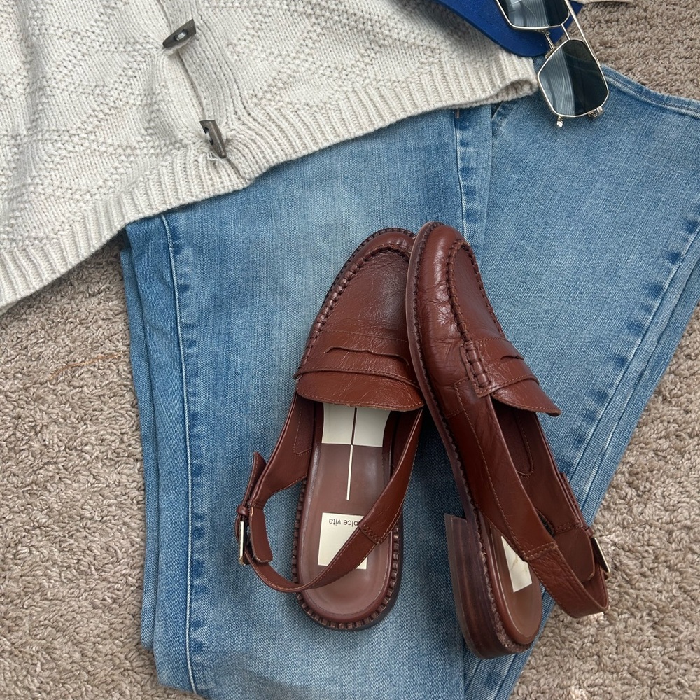 Dolce Vita Brown Leather Slingback Loafers Size 8 Minimalist Classic